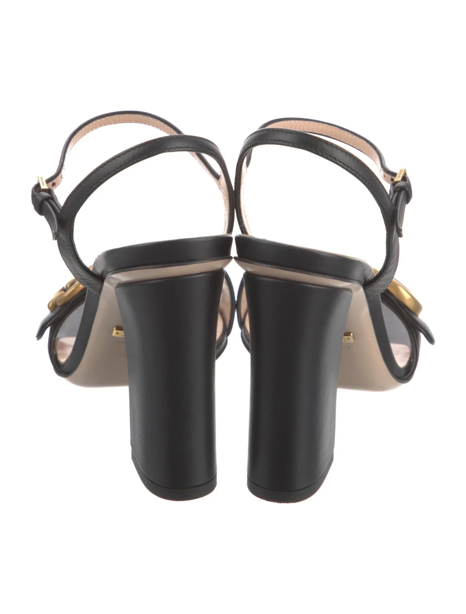 GUCCI GG LEATHER BLOCK HEEL SANDALS