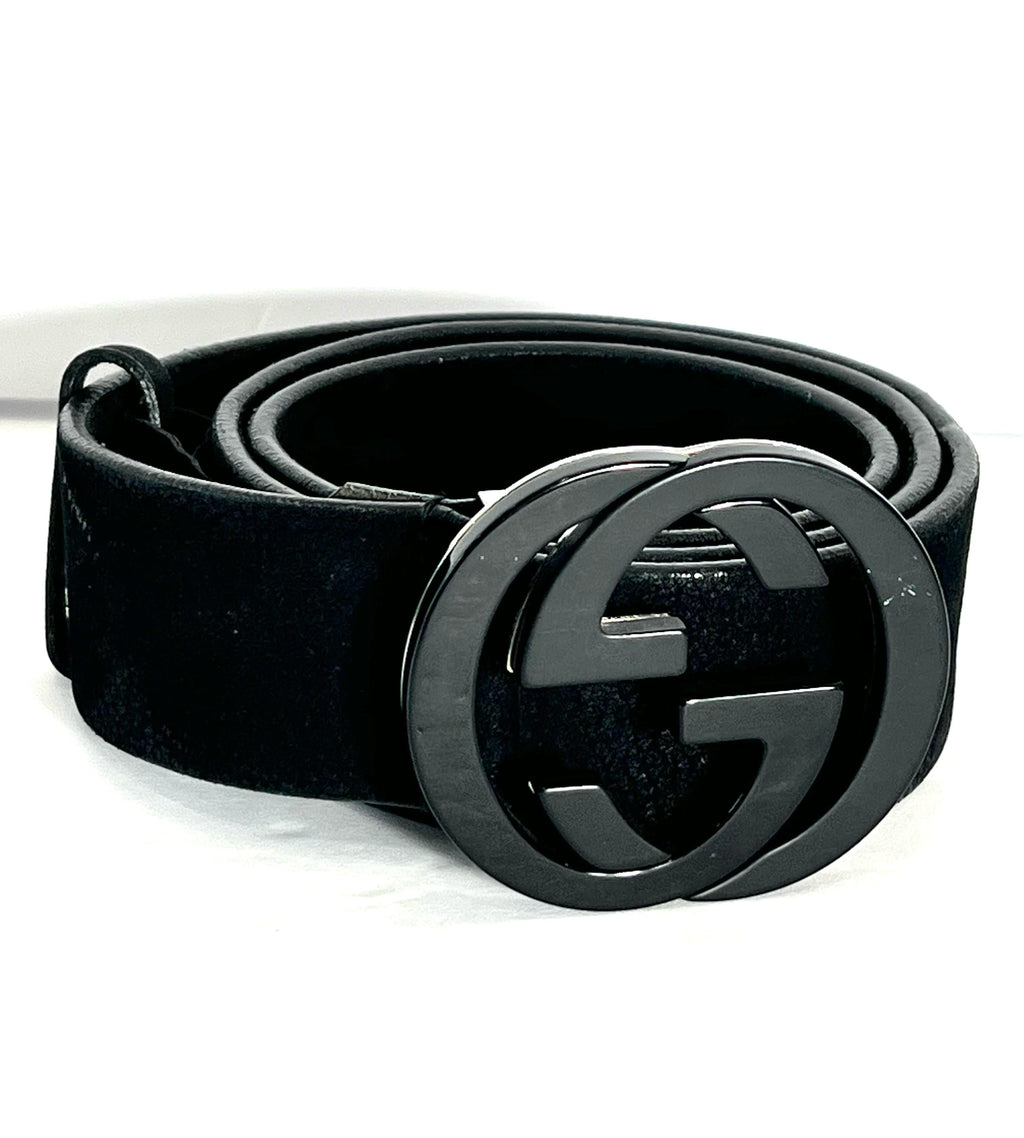 GUCCI INTERLOCKING GG CALFSKIN LEATHER BELT