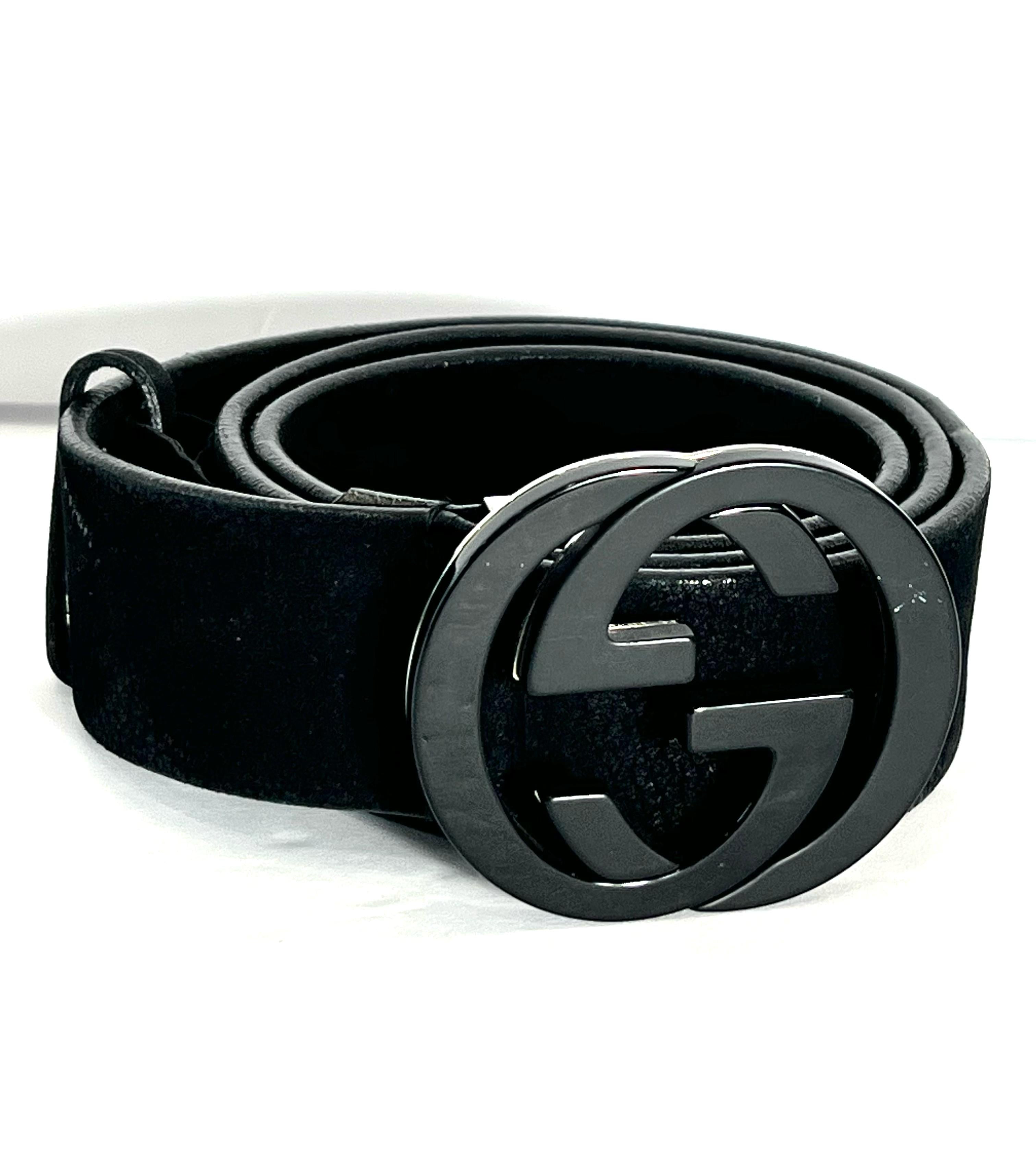 GUCCI INTERLOCKING GG CALFSKIN LEATHER BELT