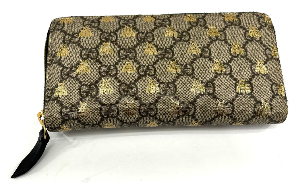 GUCCI GG SUPREME MONOGRAM BEES ZIP AROUND WALLET