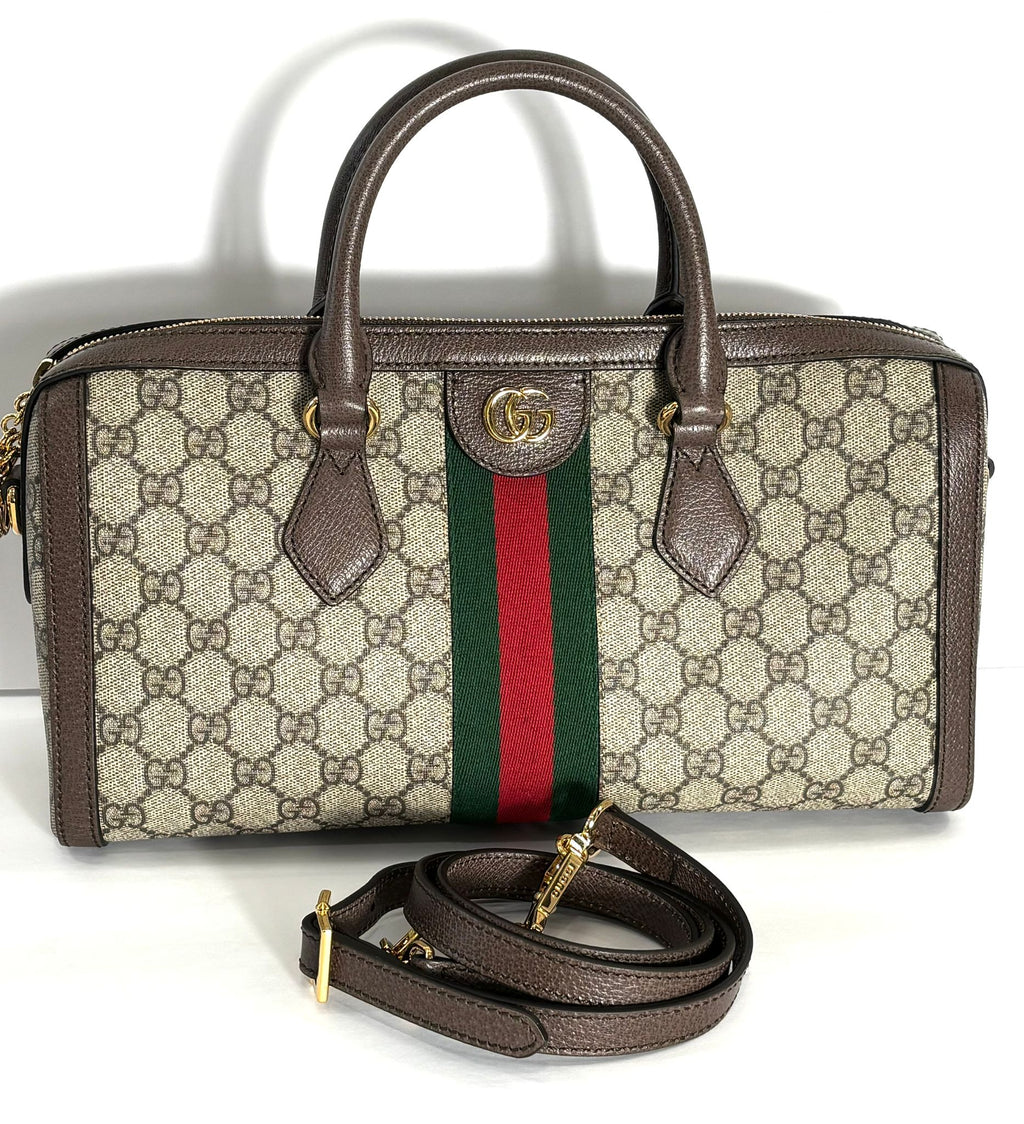 GUCCI GG SUPREME WEB BOSTON MEDIUM HANDLE BAG