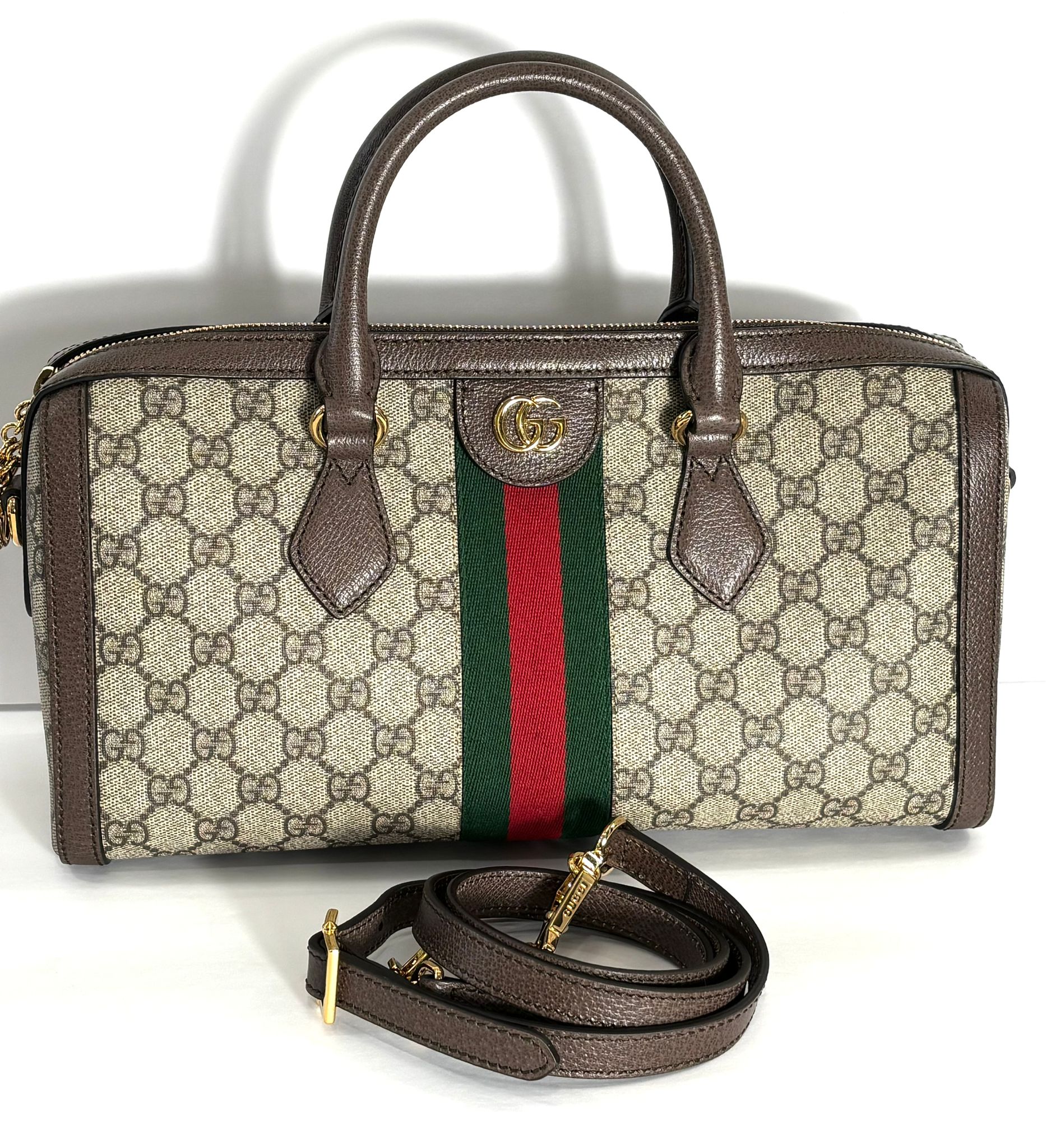 GUCCI GG SUPREME WEB BOSTON MEDIUM HANDLE BAG