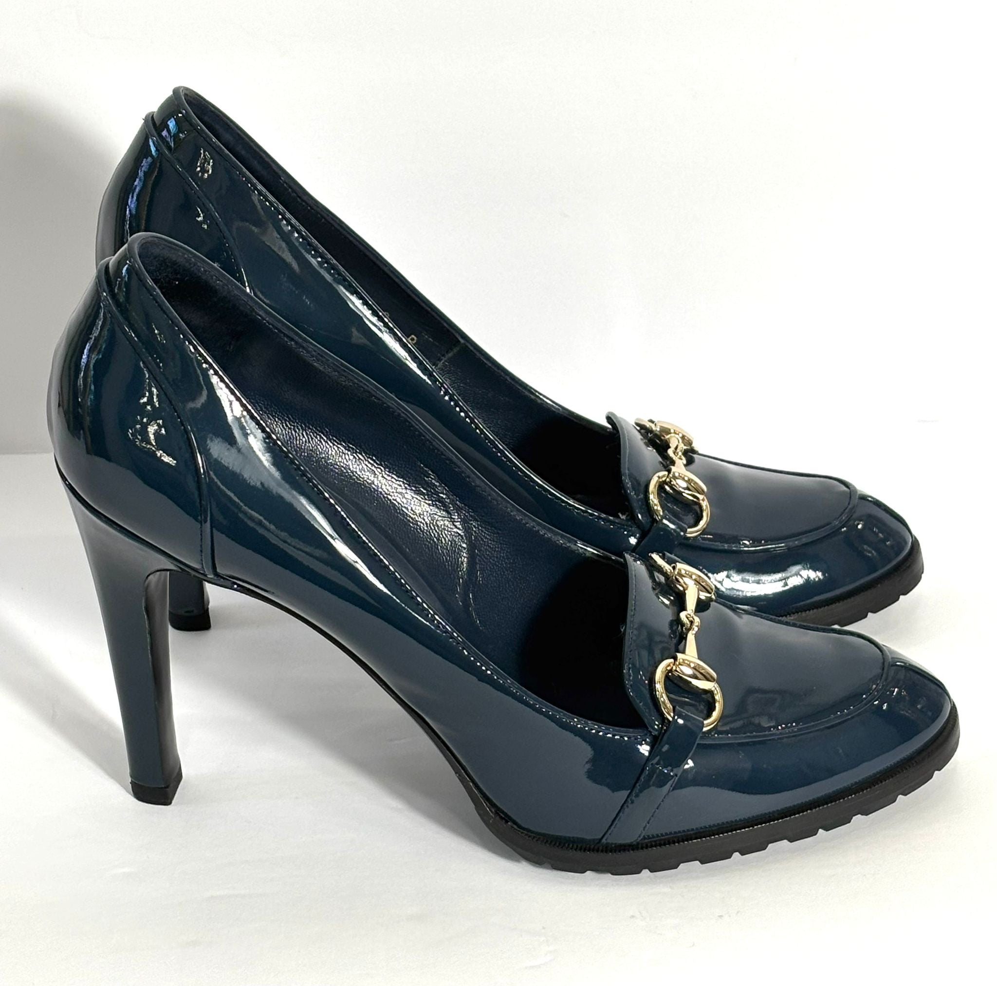 GUCCI HORSEBIT ACCENT PATENT LEATHER PUMPS