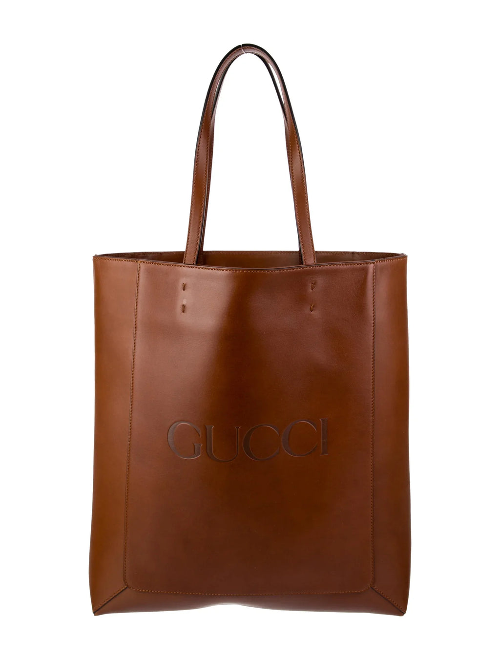 GUCCI LOGO EMBOSSED CALFSKIN LEATHER SHOPPER TOTE BAG