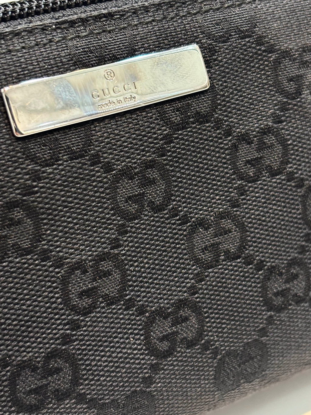 GUCCI MONOGRAM BLACK BOAT POCHETTE
