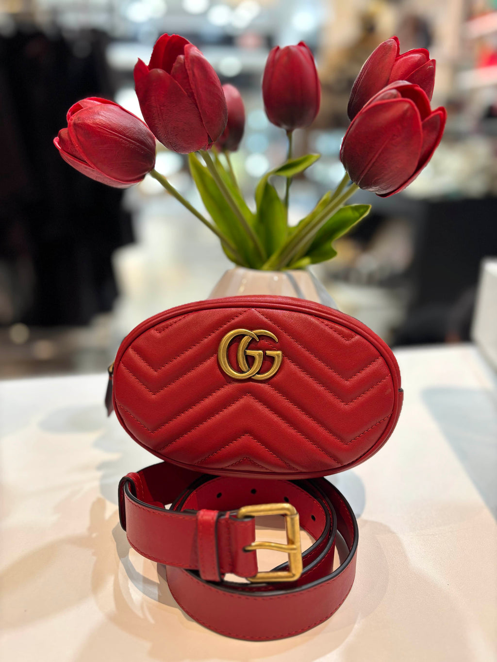 GUCCI GG MARMONT MATELASSE CALFSKIN LEATHER BELT BAG