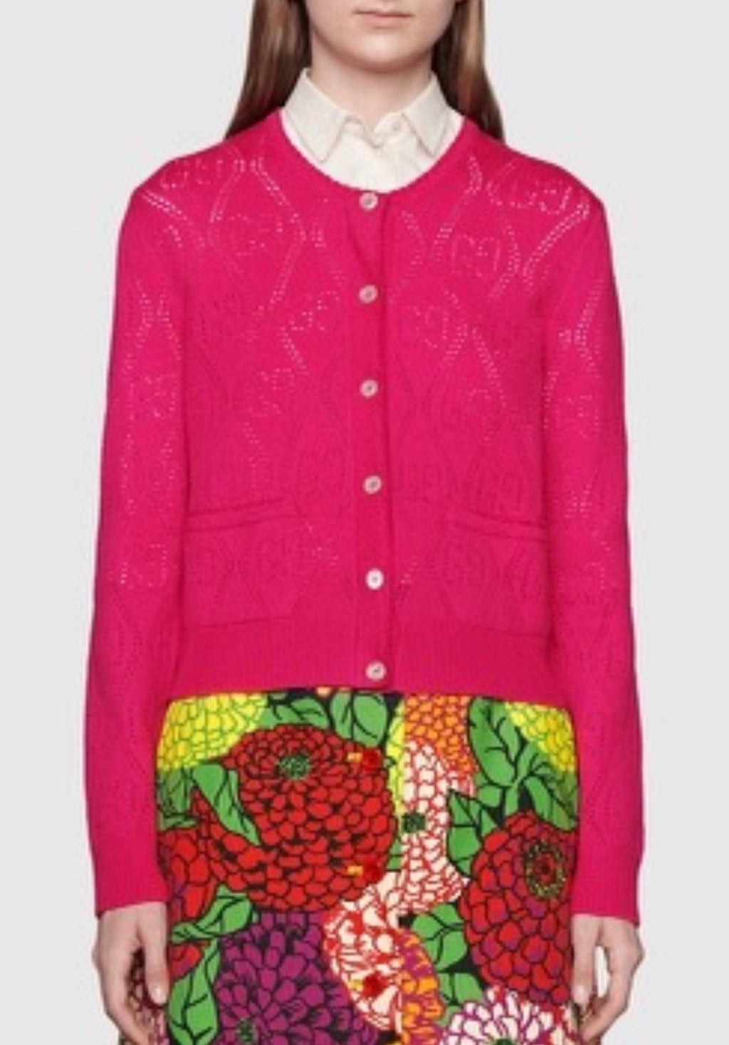 GUCCI POINTELLE-KNIT WOOL CARDIGAN