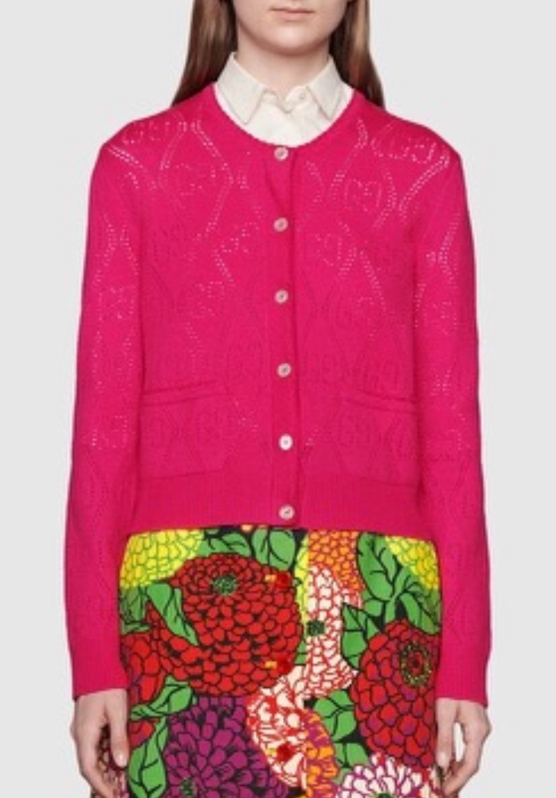 GUCCI POINTELLE-KNIT WOOL CARDIGAN