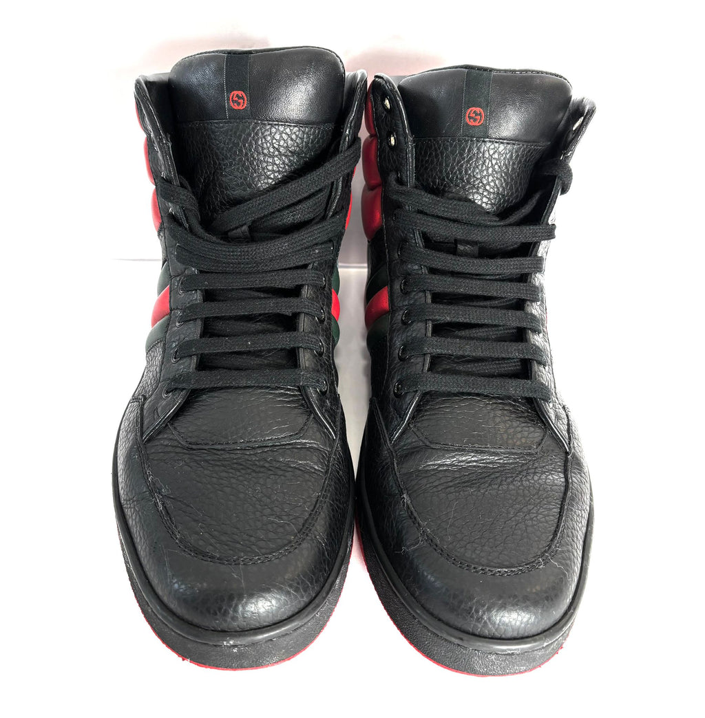 GUCCI RONNIE WEB HIGH-TOP CALFSKIN LEATHER SNEAKERS
