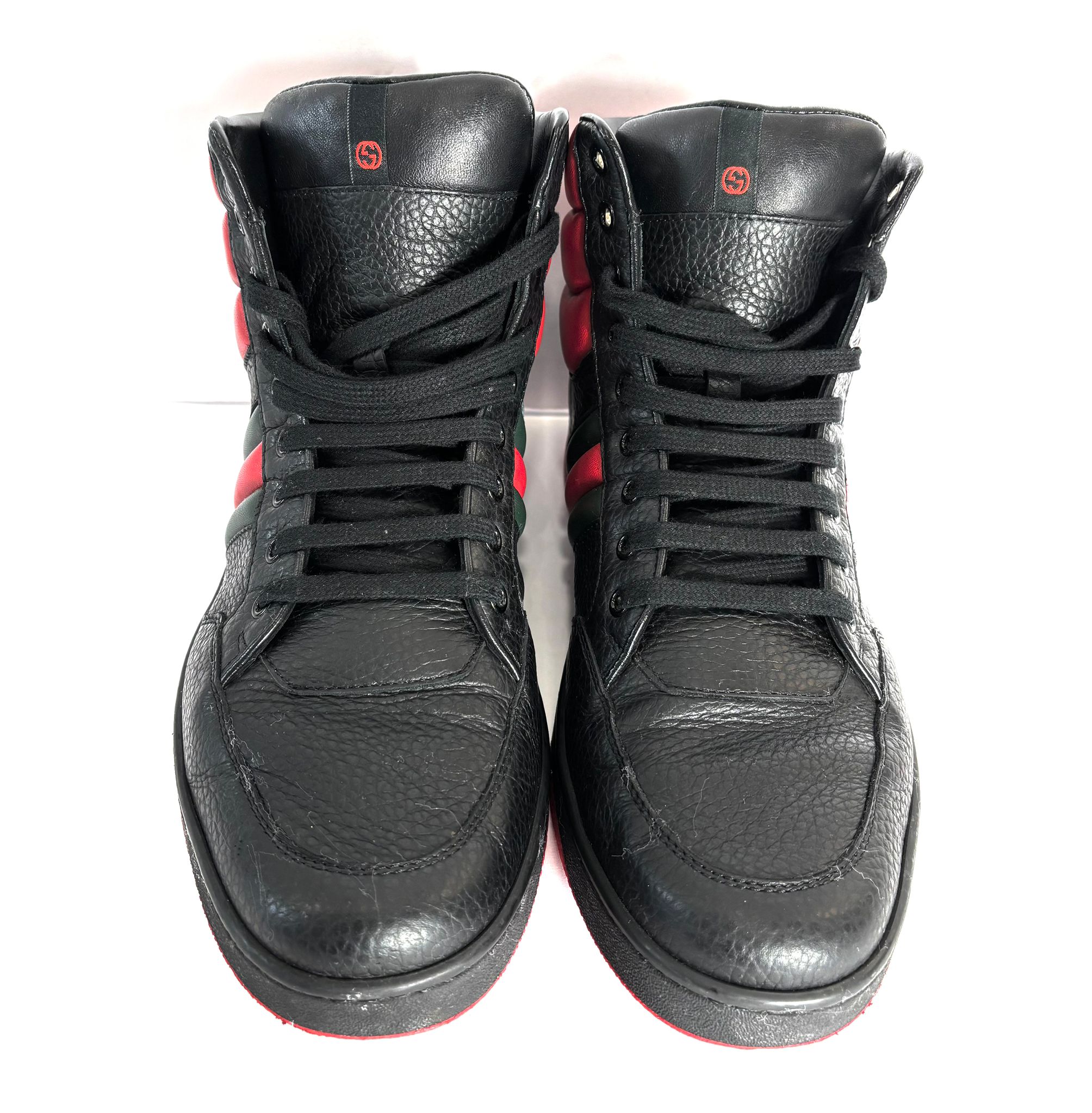 GUCCI RONNIE WEB HIGH-TOP CALFSKIN LEATHER SNEAKERS