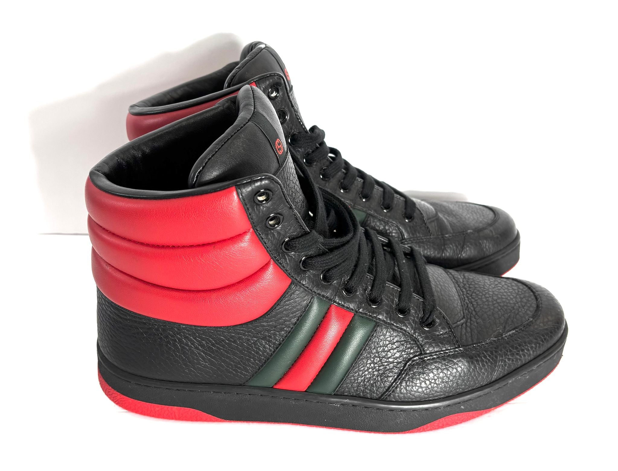 GUCCI RONNIE WEB HIGH-TOP CALFSKIN LEATHER SNEAKERS