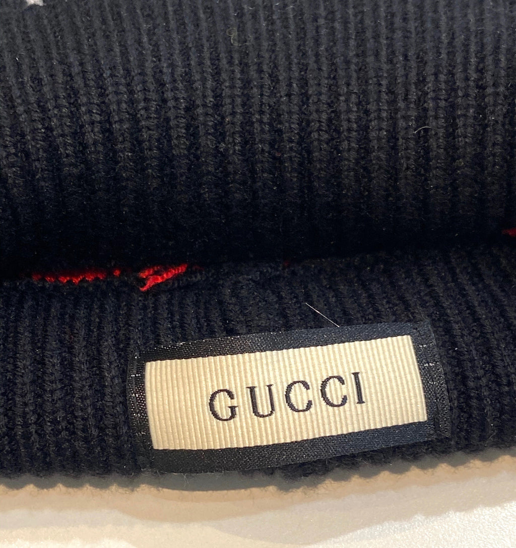 GUCCI MONOGRAM WOOL JACQUARD WEB BEANIE