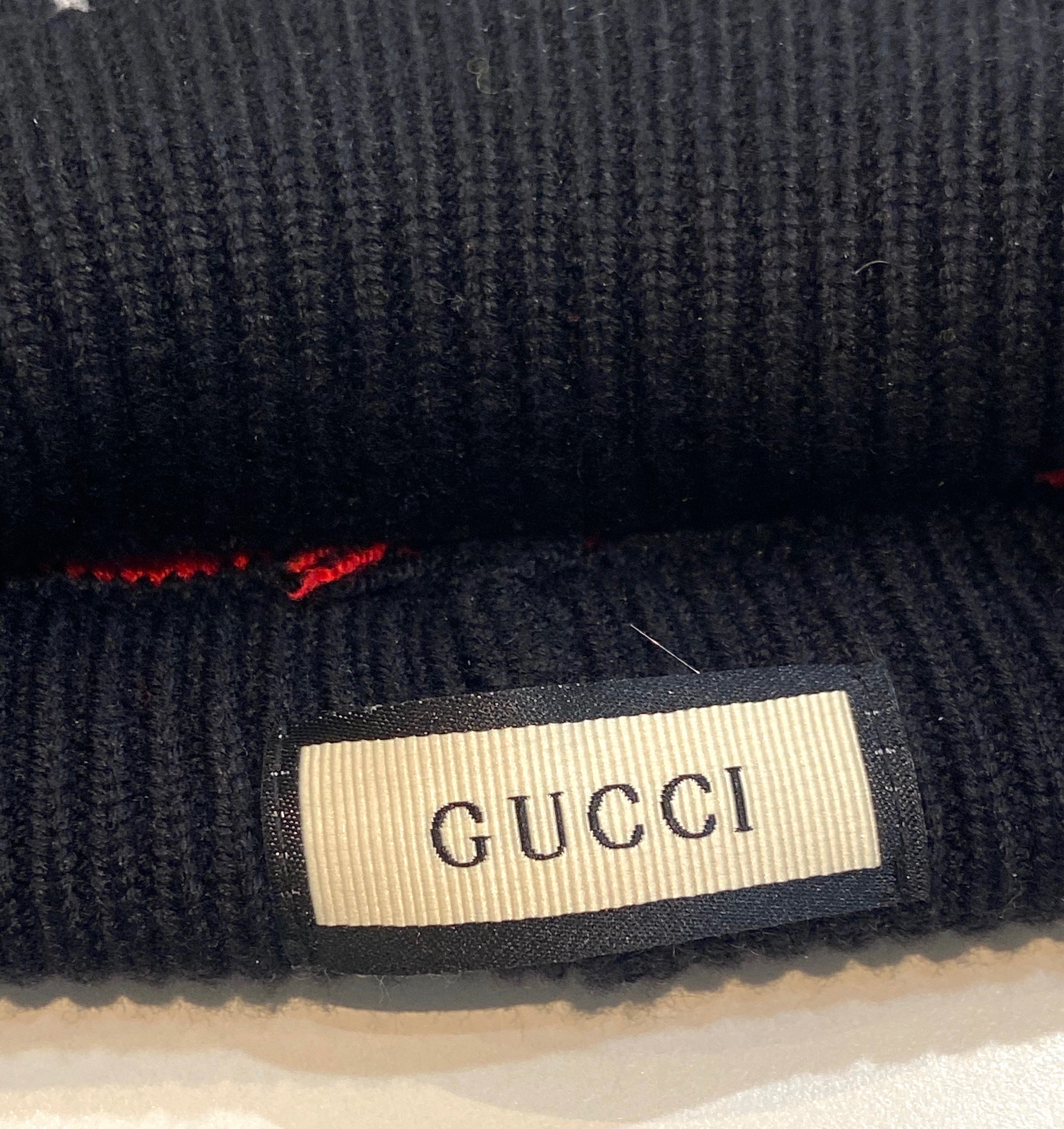 GUCCI MONOGRAM WOOL JACQUARD WEB BEANIE