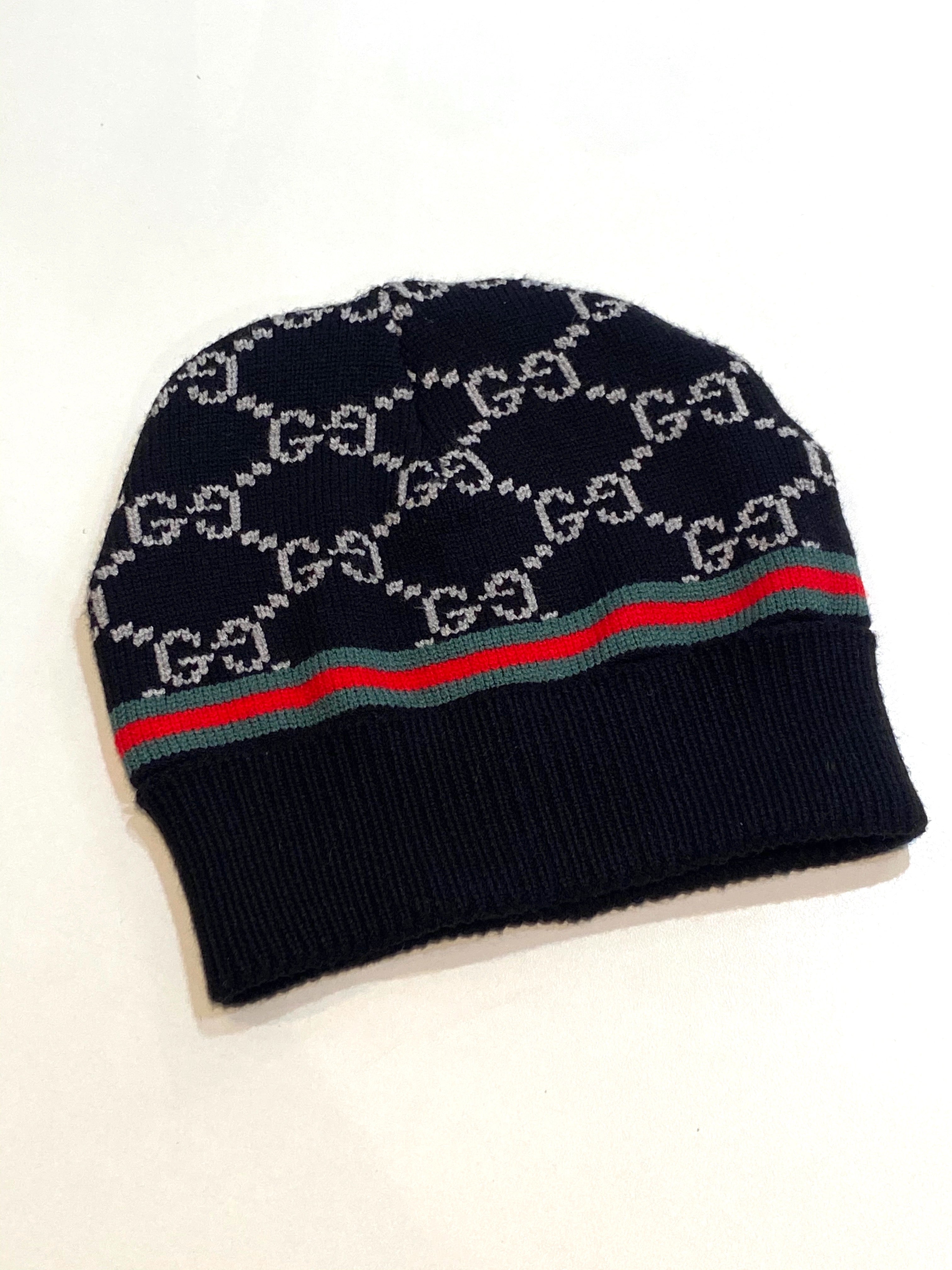 GUCCI MONOGRAM WOOL JACQUARD WEB BEANIE