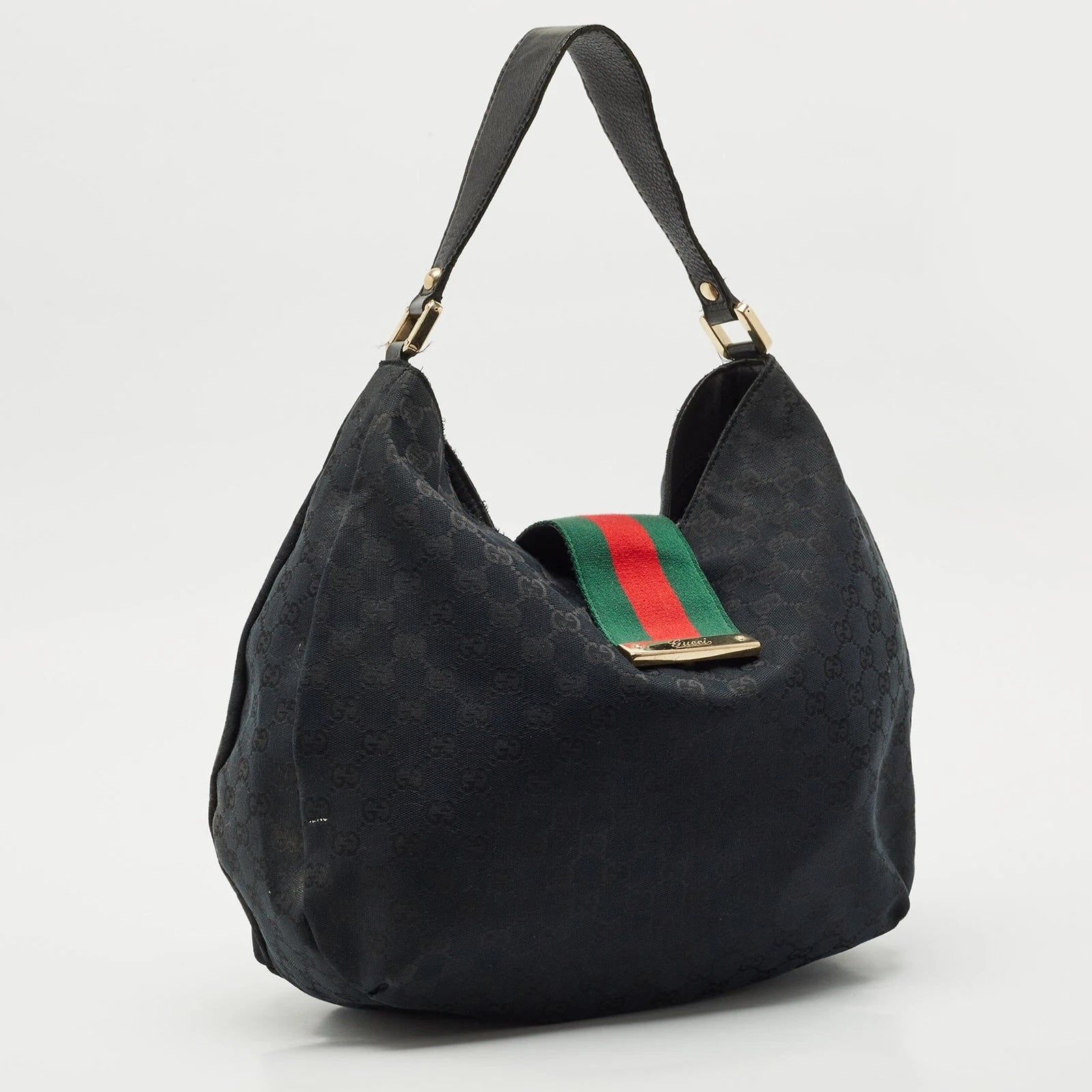 GUCCI GG MONOGRAM CANVAS AND LEATHER WEB HOBO BAG