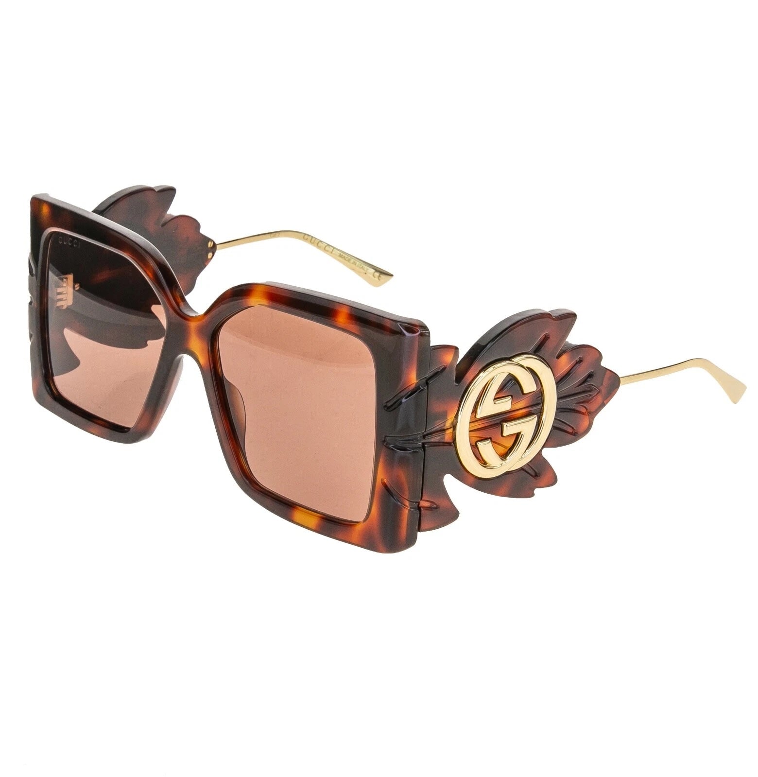 GUCCI 0535 LEAF OVERSIZED SUNGLASSES HAVANA GOLD