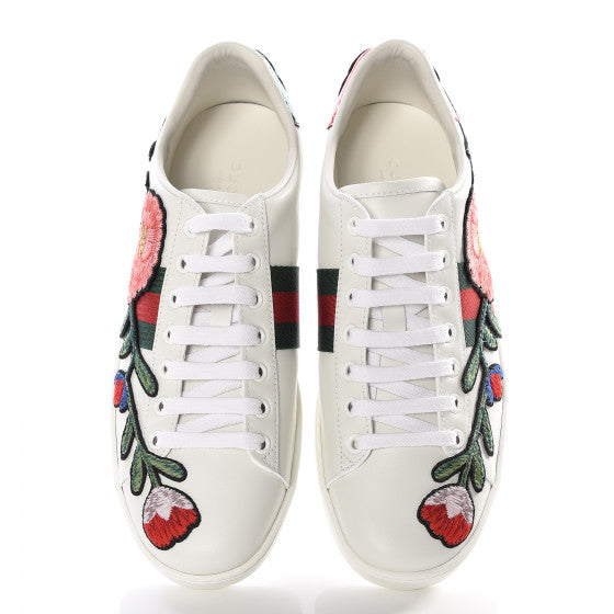 GUCCI Calfskin Web Floral Embroidered Ace Sneakers