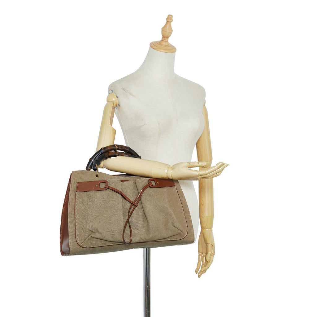 Gucci Bamboo Canvas Tote Bag (SHG-Rl4F7t)