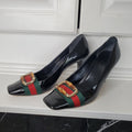 GUCCI BAMBOO WEB SQUARE TOE PUMPS