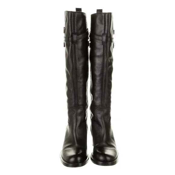 GUCCI BUCKLE RIDING KNEE HIGH LEATHER BOOTS