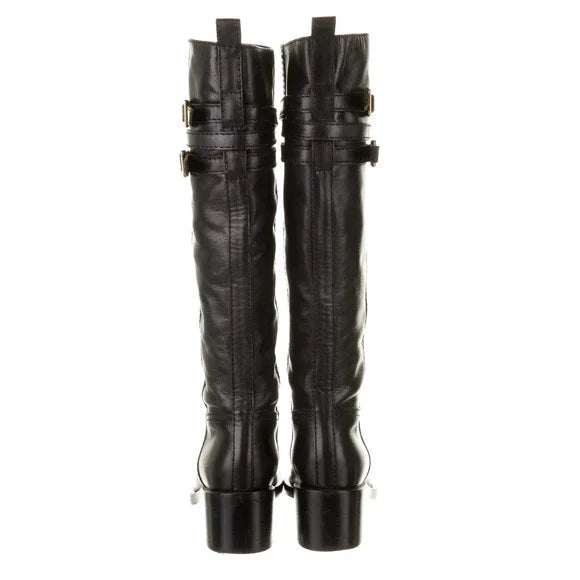 GUCCI BUCKLE RIDING KNEE HIGH LEATHER BOOTS