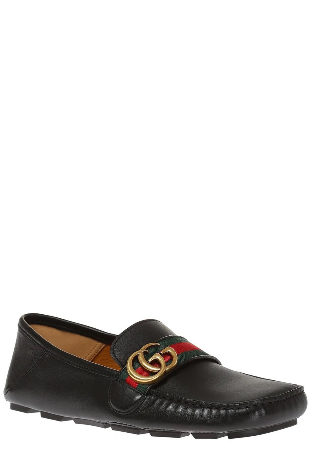 GUCCI GG WEB CALFSKIN LEATHER DRIVER LOAFERS