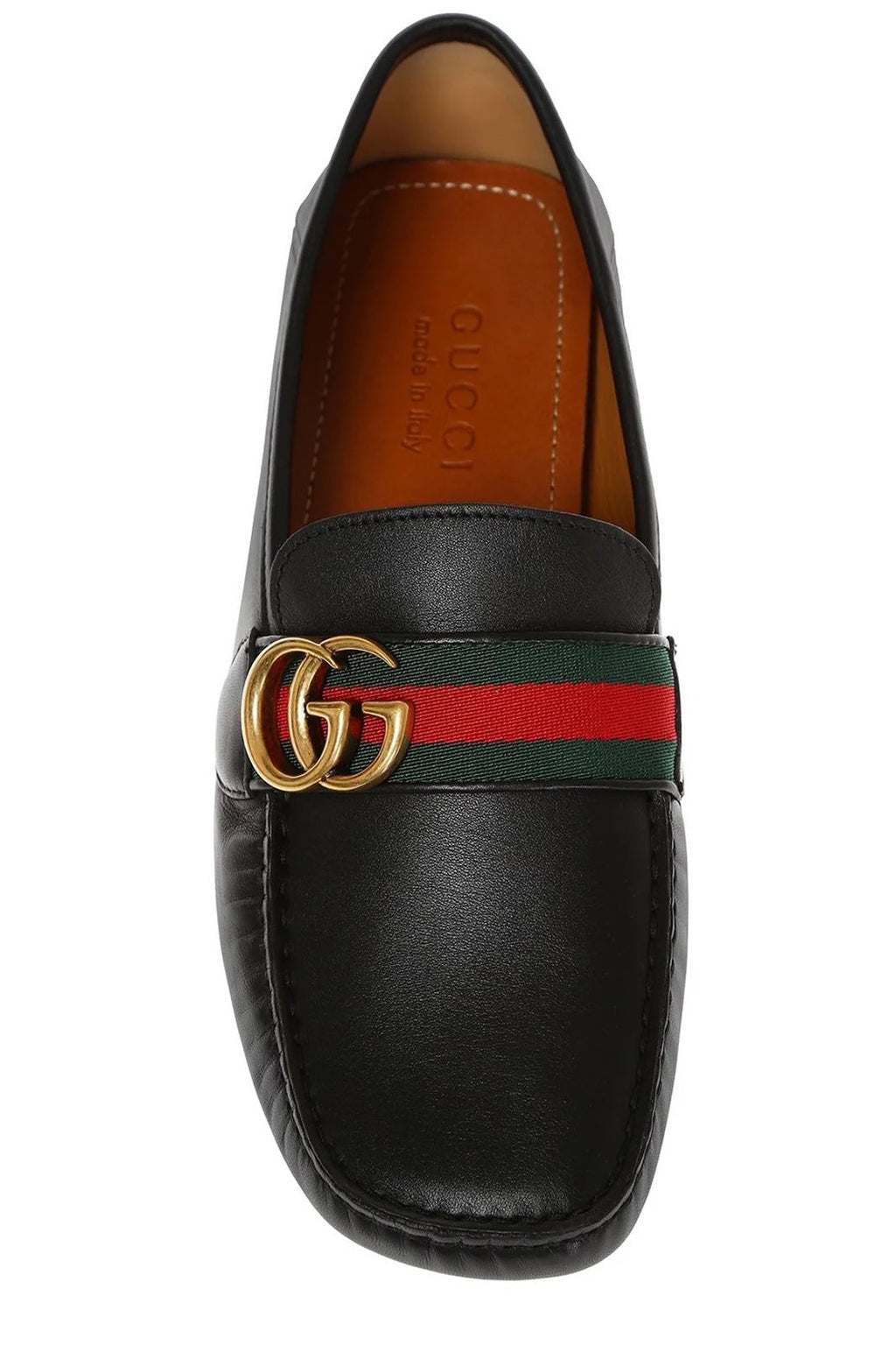 GUCCI GG WEB CALFSKIN LEATHER DRIVER LOAFERS