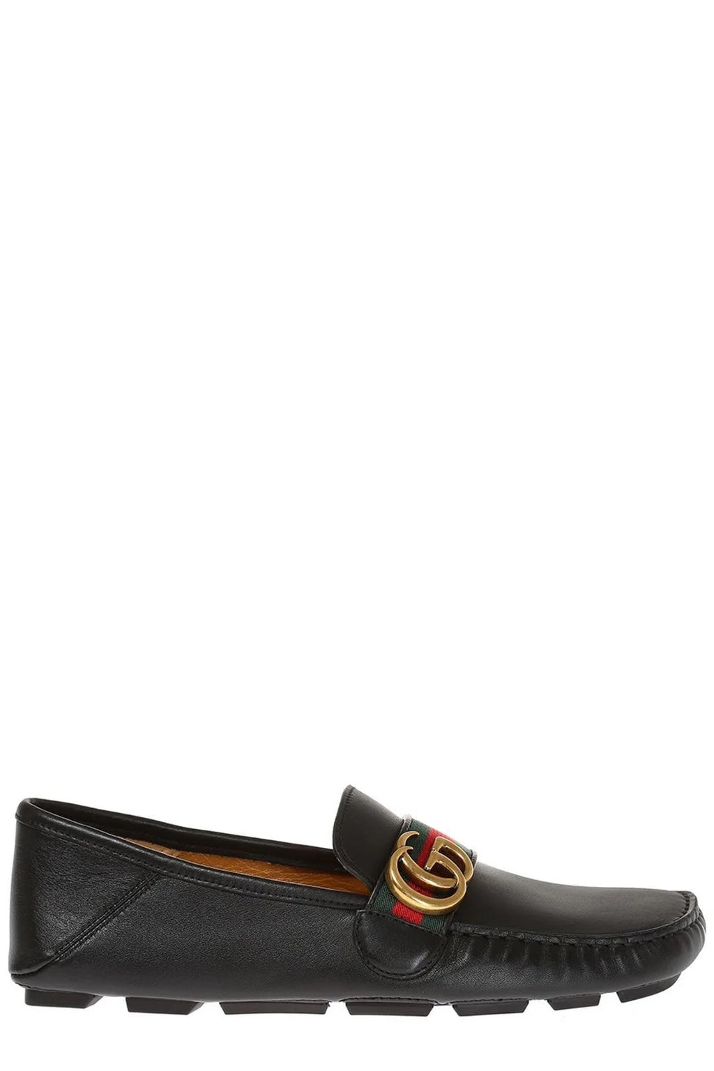 GUCCI GG WEB CALFSKIN LEATHER DRIVER LOAFERS