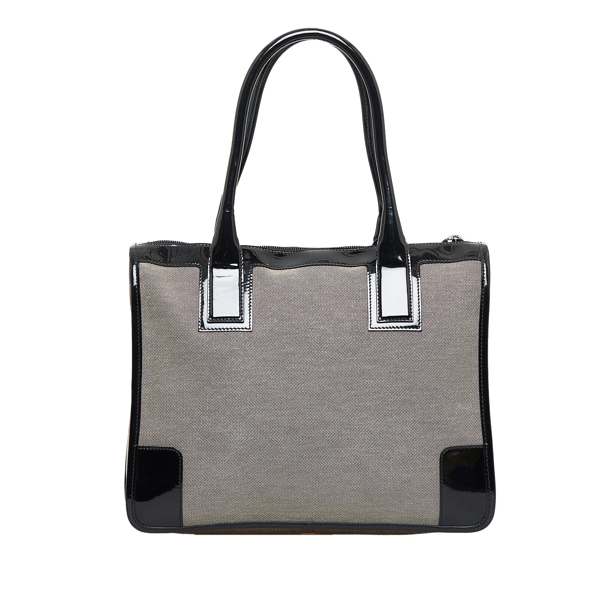 Gucci Canvas and Patent Leather Trimmed Handbag (SHG-E8ID83)