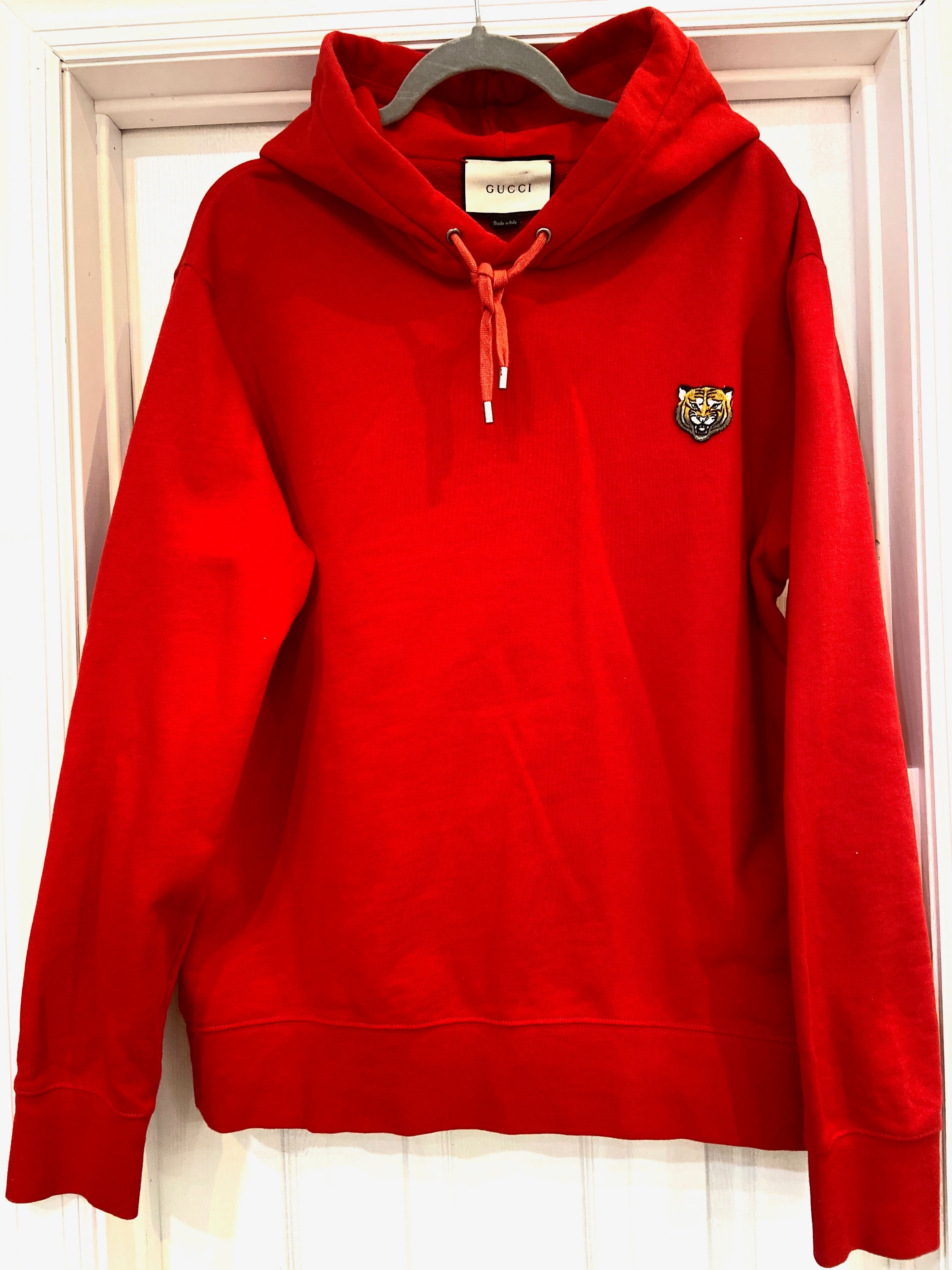 GUCCI TIGER APPLIQUE LOGO COTTON HOODED SWEATSHIRT