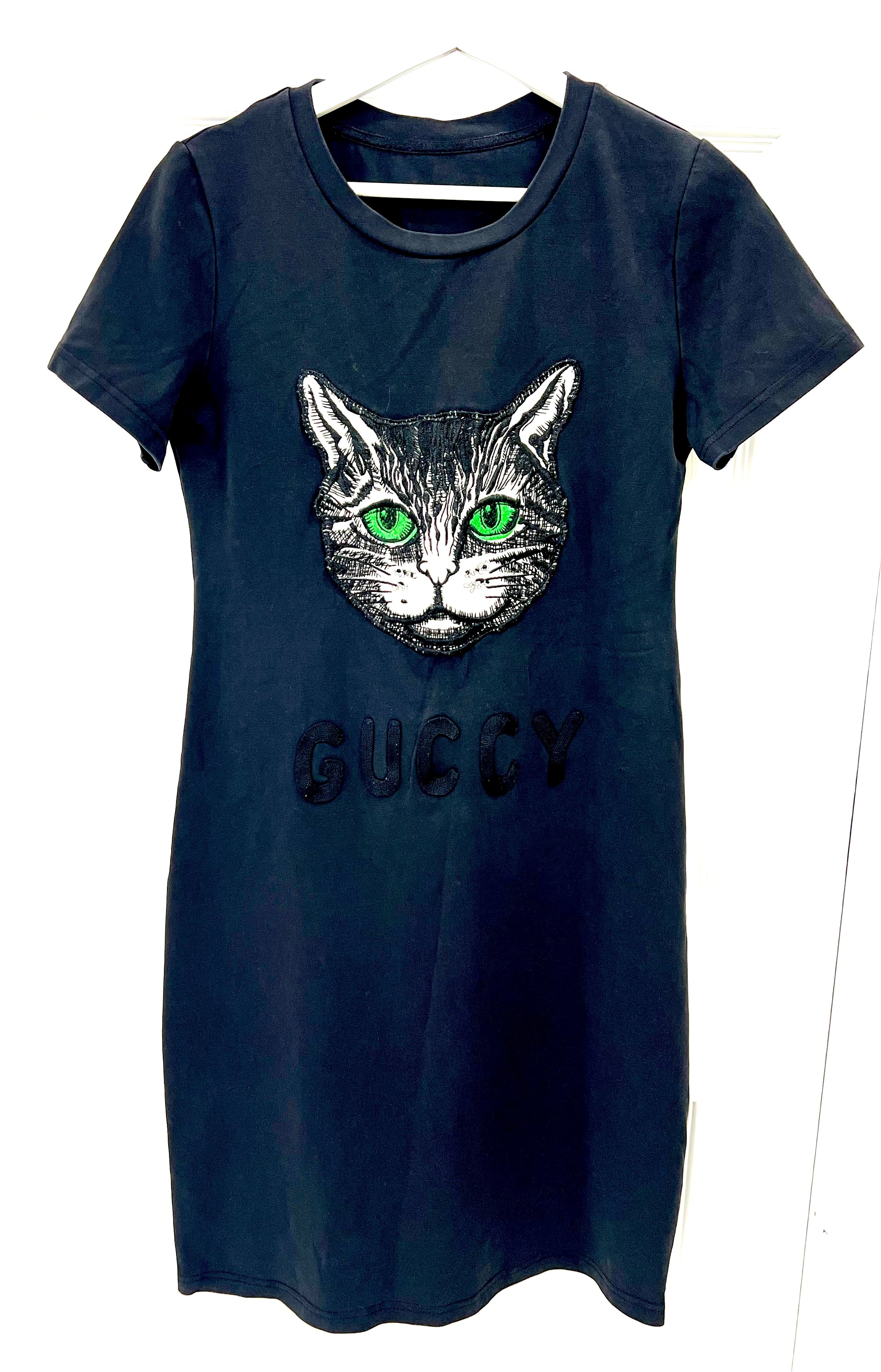 GUCCI MYSTIC CAT COTTON JERSEY T-SHIRT DRESS
