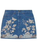 GUCCI EMBROIDERED DENIM MINI SKIRT