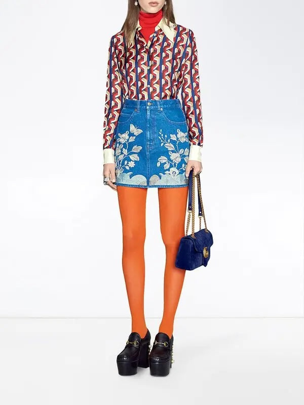 GUCCI EMBROIDERED DENIM MINI SKIRT