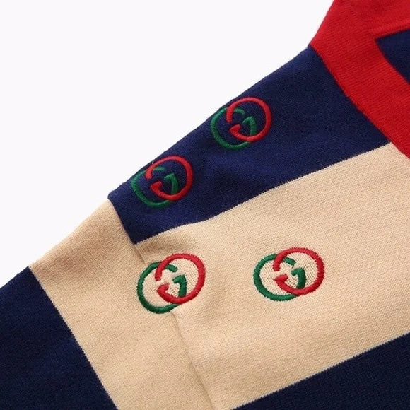 GUCCI EMBROIDERED STRIPED KNIT CARDIGAN