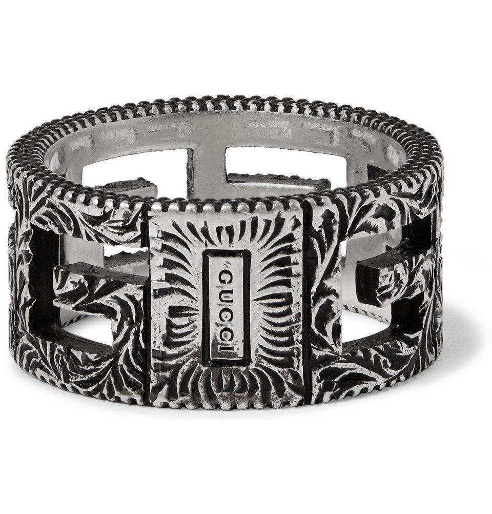 GUCCI ENGRAVED BURNISHED STERLING SILVER RING