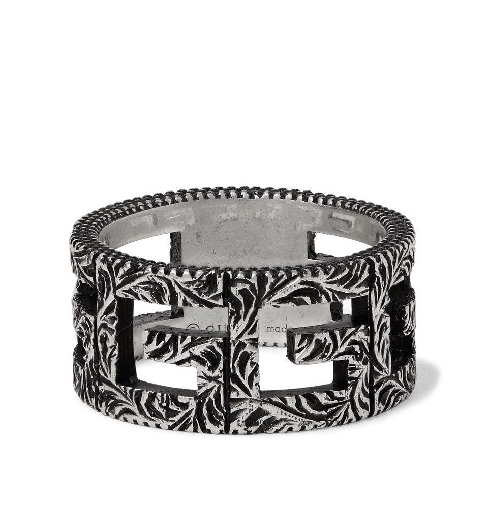 GUCCI ENGRAVED BURNISHED STERLING SILVER RING