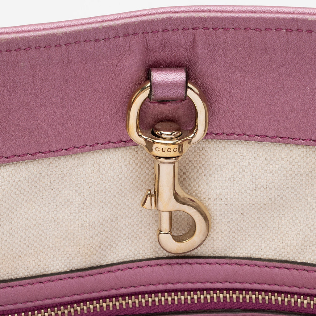 Gucci GG Canvas Metallic Leather Heart Bit Charm Medium Tote (SHF-5MJYxM)