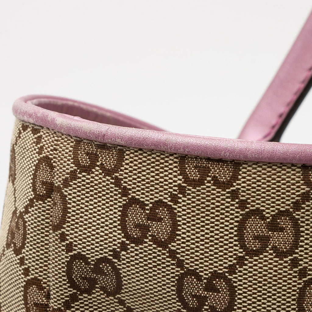 Gucci GG Canvas Metallic Leather Heart Bit Charm Medium Tote (SHF-5MJYxM)