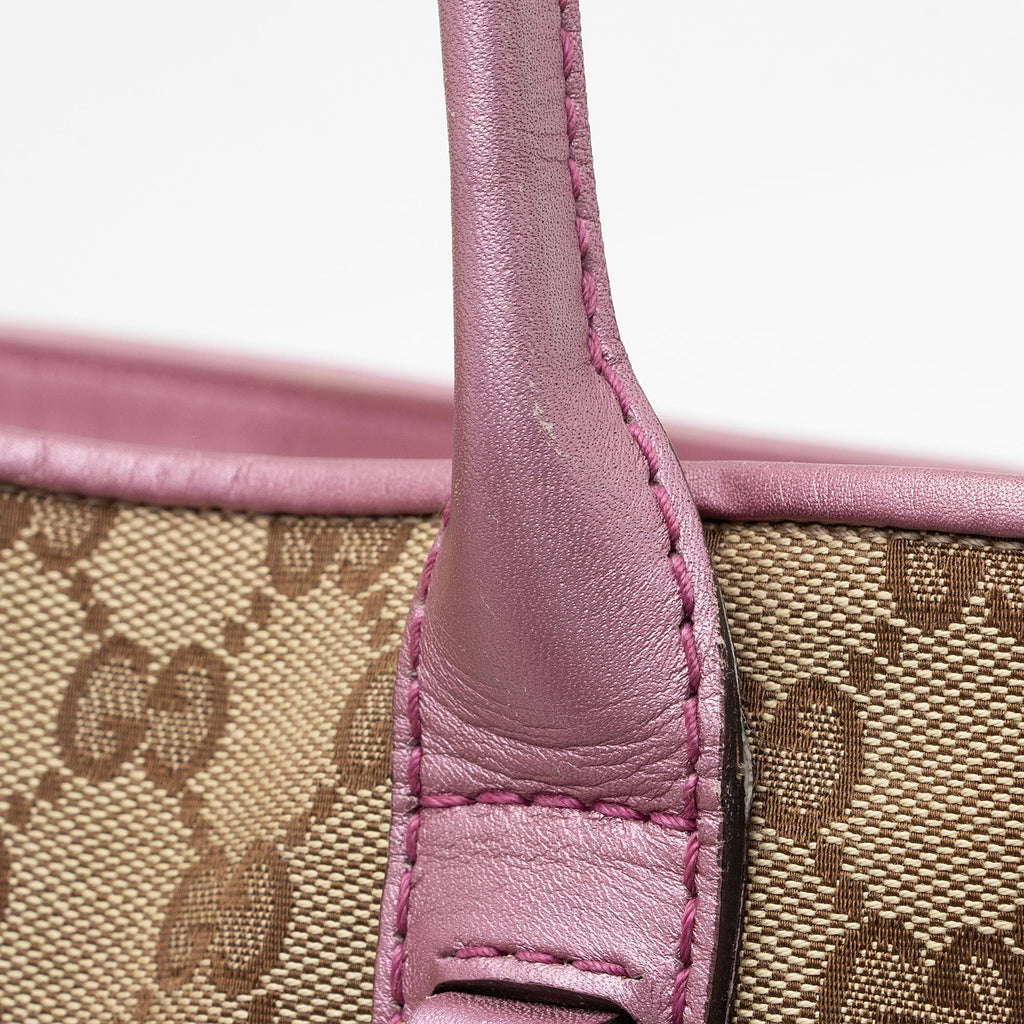 Gucci GG Canvas Metallic Leather Heart Bit Charm Medium Tote (SHF-5MJYxM)