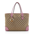 Gucci GG Canvas Metallic Leather Heart Bit Charm Medium Tote (SHF-5MJYxM)