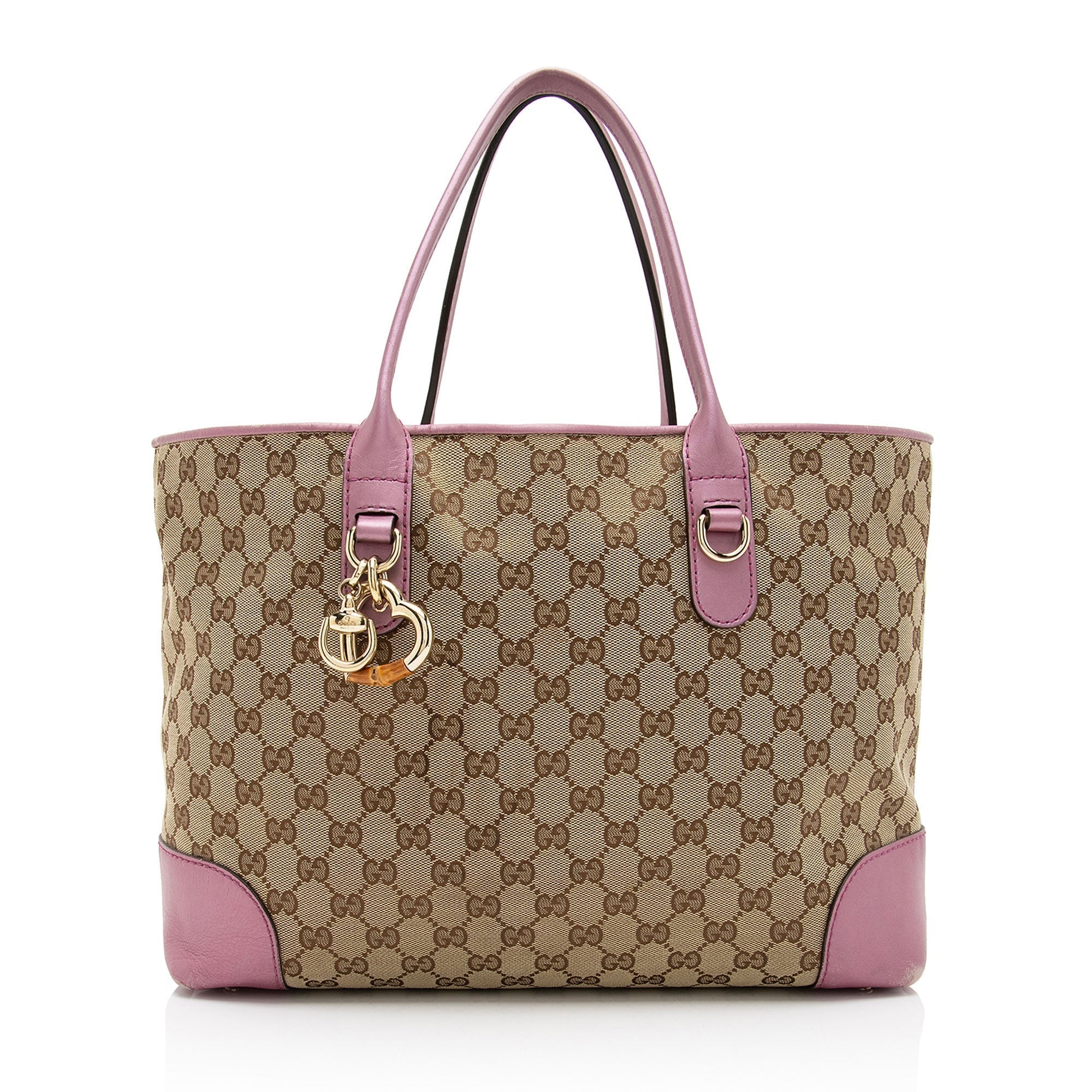 Gucci GG Canvas Metallic Leather Heart Bit Charm Medium Tote (SHF-5MJYxM)