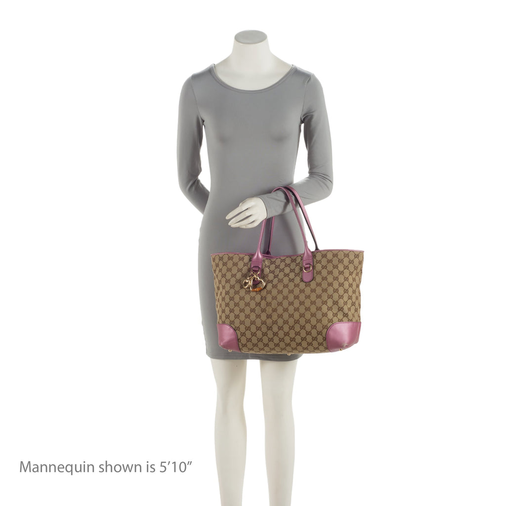 Gucci GG Canvas Metallic Leather Heart Bit Charm Medium Tote (SHF-5MJYxM)