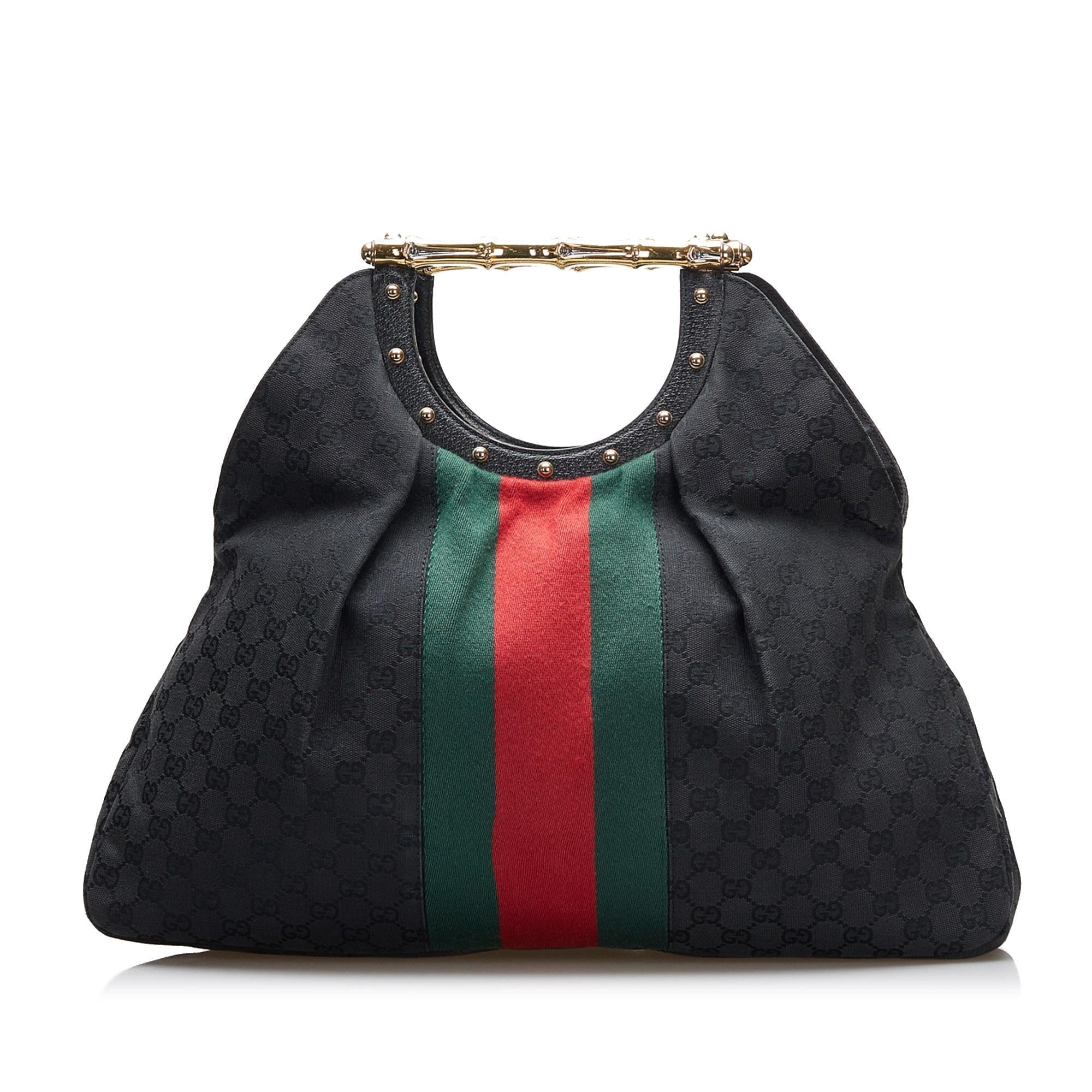 Gucci GG Canvas Web Metal Bamboo Tote (SHG-XlBfM7)