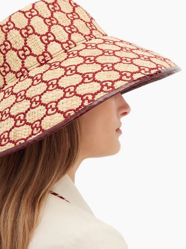 GUCCI GG EMBROIDERED RAFFIA HAT