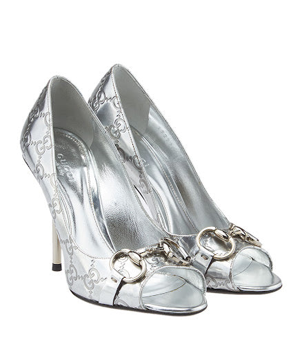 GUCCI GG Guccissima Horsebit Peep-Toe Pumps