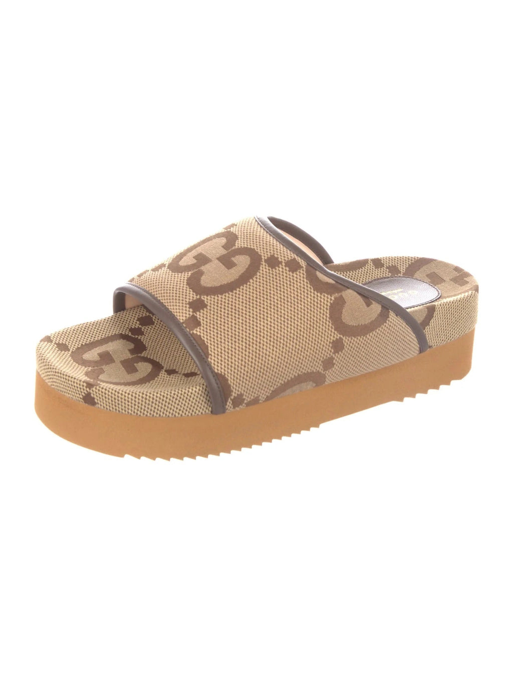 GUCCI GG JUMBO NAPPA CANVAS PLATFORM SLIDE SANDALS