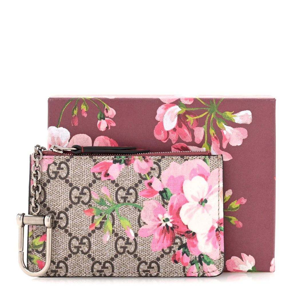 GUCCI GG SUPREME MONOGRAM BLOOMS FLORAL COIN KEY CASE