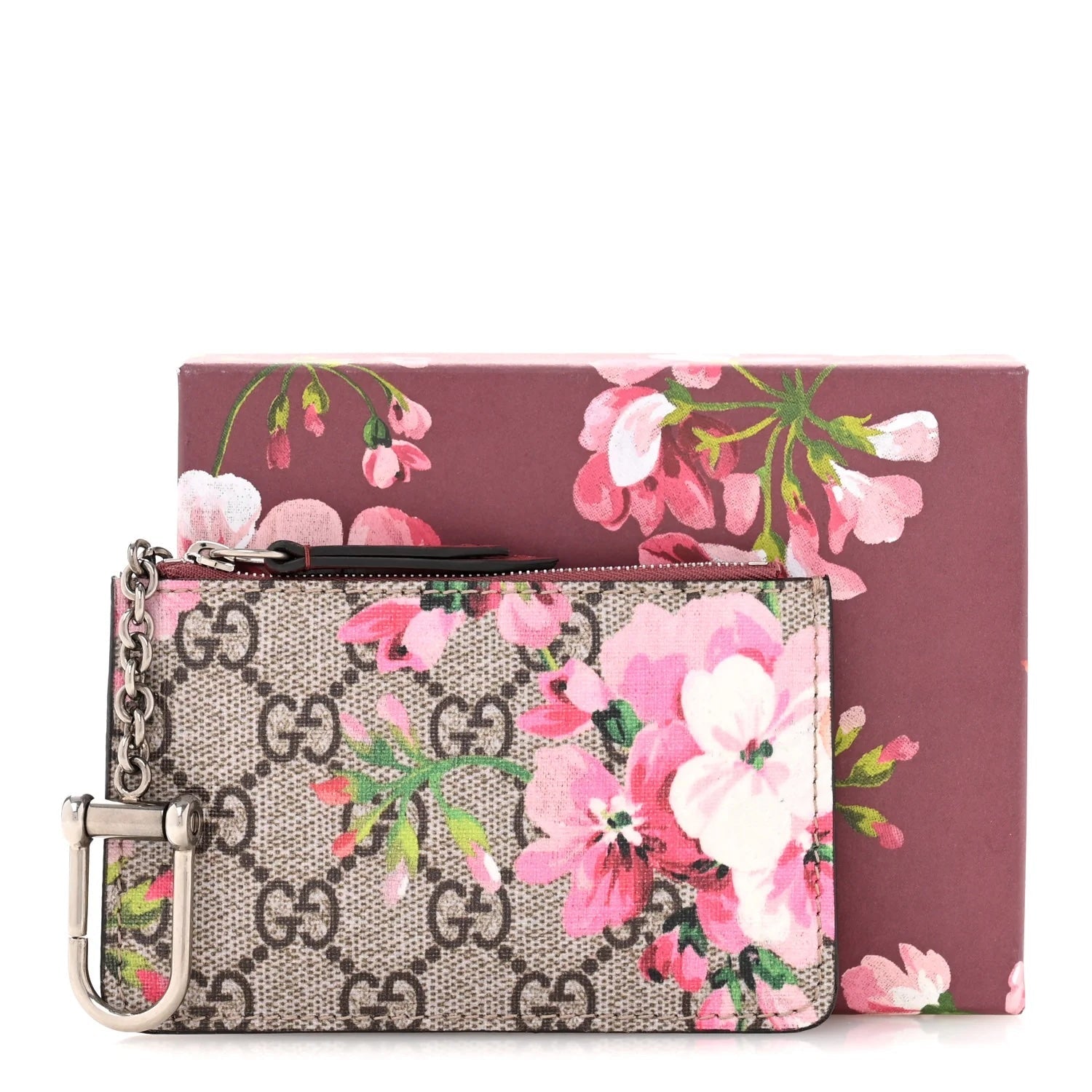 GUCCI GG SUPREME MONOGRAM BLOOMS FLORAL COIN KEY CASE
