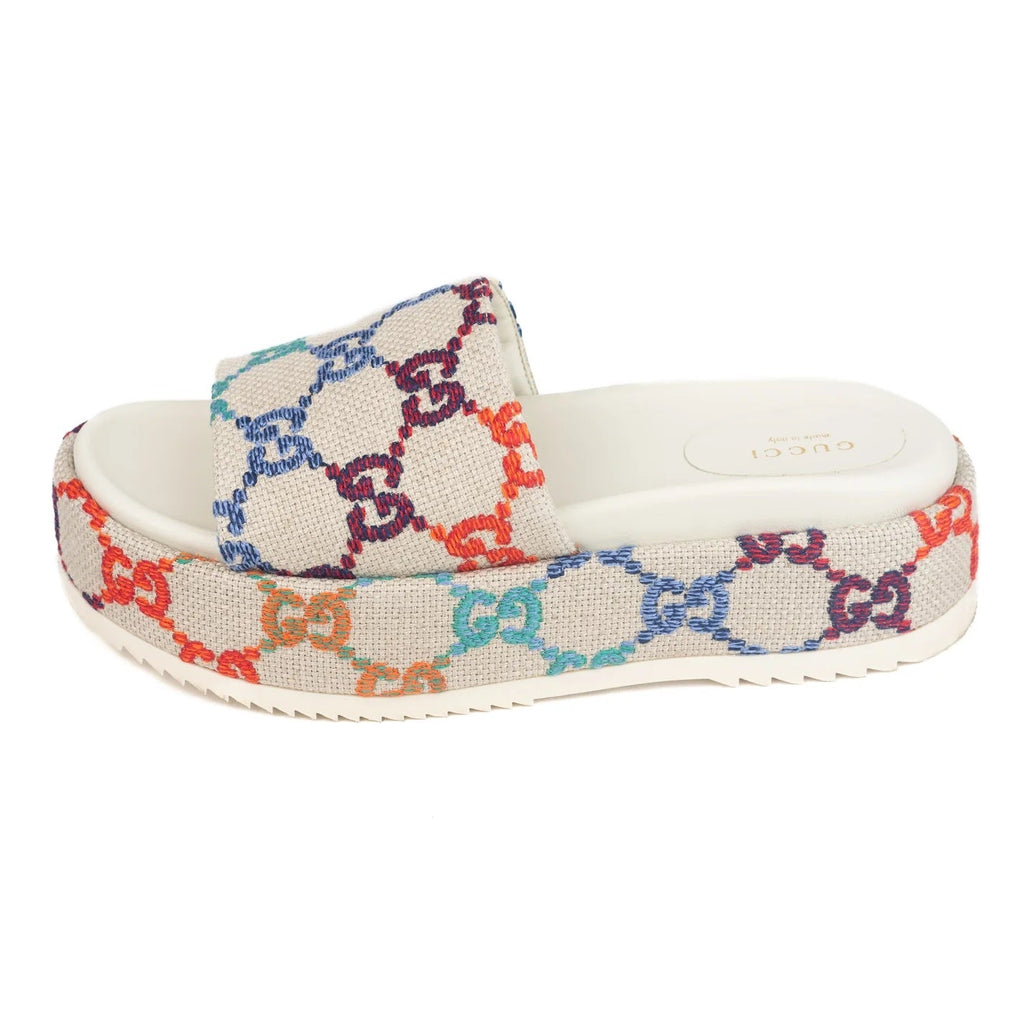 GUCCI GG MULTICOLOR ANGELINA PLATFORM SLIDE SANDALS