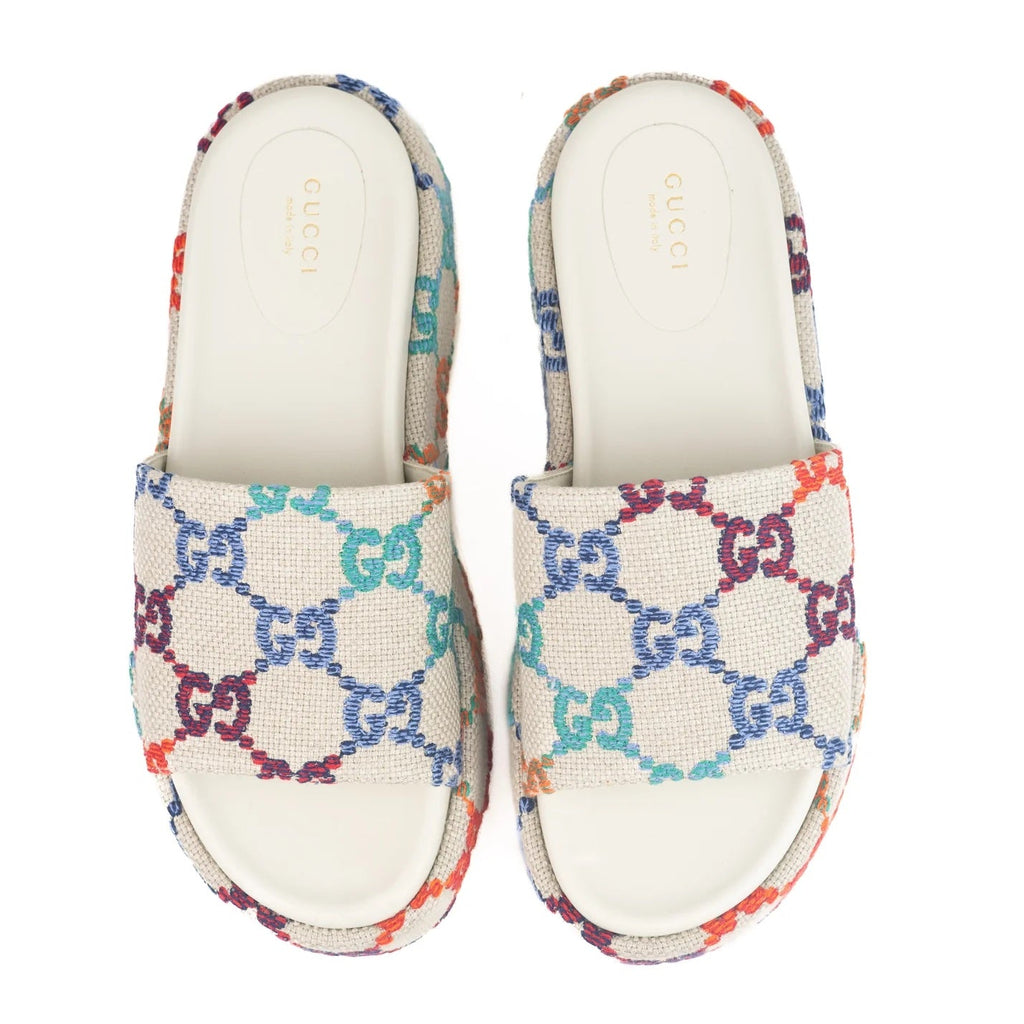 GUCCI GG MULTICOLOR ANGELINA PLATFORM SLIDE SANDALS